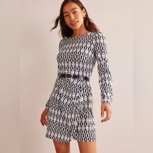 Boden Wrap-Effect Jersey Mini Dress Black and White Size 6 Tie-Front Faux Wrap